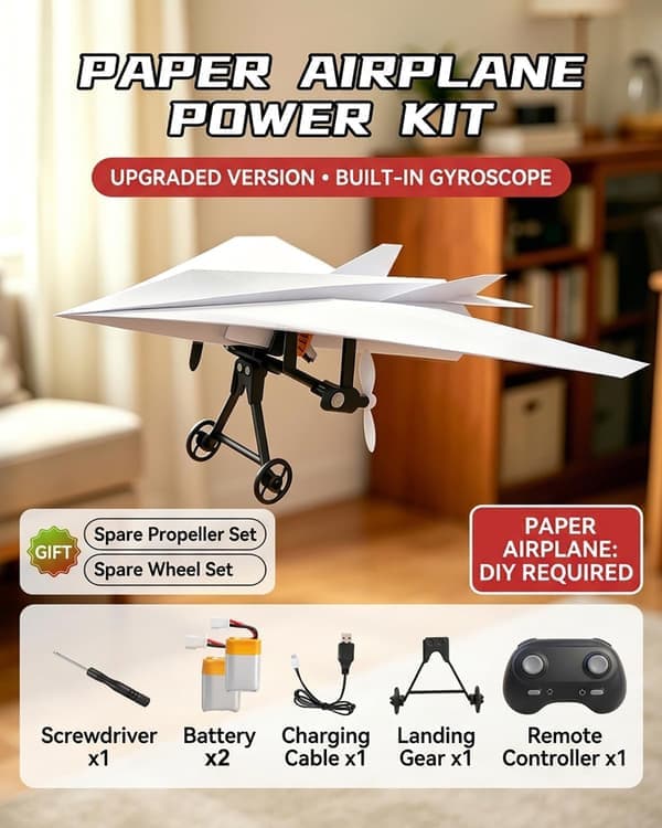 RC Paper Airplane Motor Kit DIY Model Airplane Starter Kit with Gyro Stabilizer Dual Propellers Foldable Electric Remote Control Set of Set 2