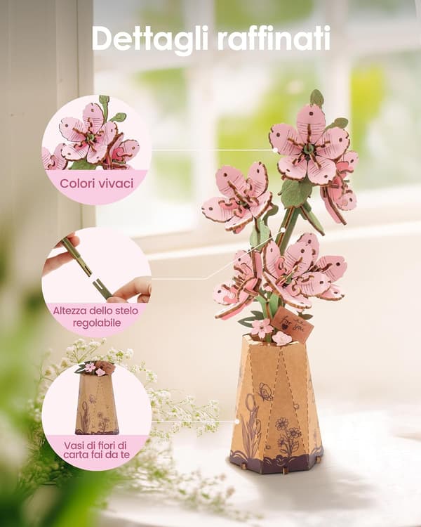 3D træpuslespil, kunstig blomstermodel (kirsebærblomst)