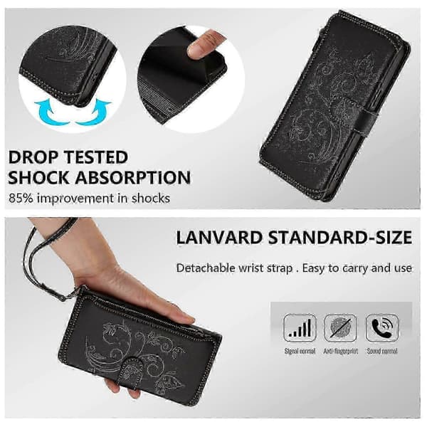 Plånboksfodral för iPhone XR Broderad Fjäril 5 Kort ..._c* Black