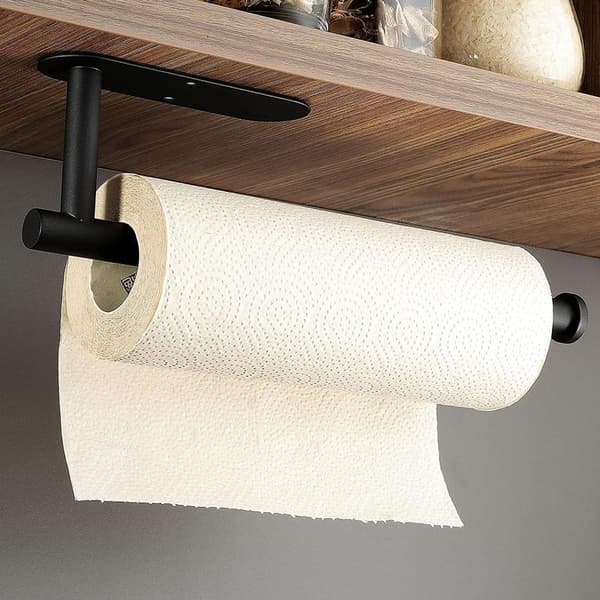 Væghængt papirhåndklædeholder, nem installation mat sort SUS304 rustfrit stål selvklæbende hylde til køkken, pladsbesparende og rustfrit design