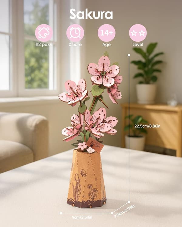 3D træpuslespil, kunstig blomstermodel (kirsebærblomst)
