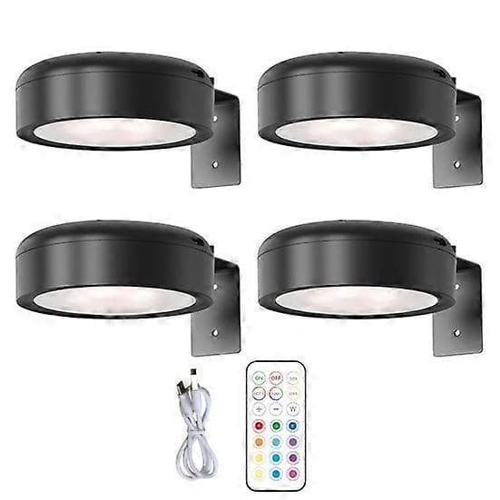 Wall Mounted Wireless Picture Light with Remote Control, 13-Color Dimmable RGB Battery [JUN] black black 4pcs