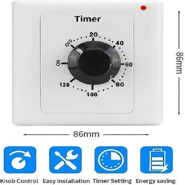 120 minutter tidsbryter, AC 220V 15A intelligent mekanisk nedtellingstimeruttak tidsbryter 86 panel timer kontrollknapp