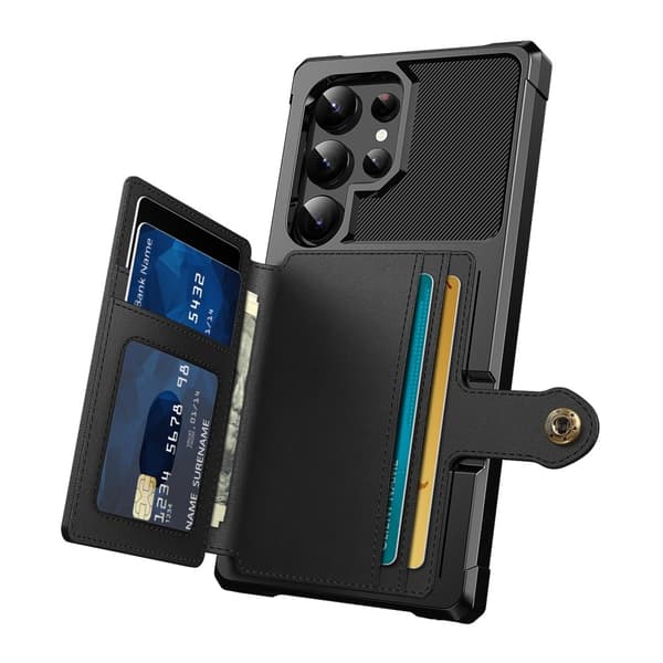 Samsung S25 Ultra Shockproof Case with Wallet - Black Black Svart black