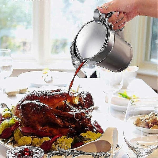 Dobbeltlags sovseskål i rustfrit stål 450 ml - Isoleret sovsekande til servering - Køkkenredskab til saucer og smagsgivere
