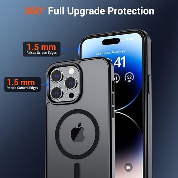 SUPFINE Magnetic Case for iPhone 14pro, MagSafe Compatible, Military Grade Drop Protection, Translucent Matte Shockproof Slim Case, Black iphone14pro black