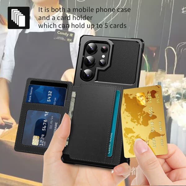 Samsung S25 Ultra Shockproof Case with Wallet - Black Black Svart black