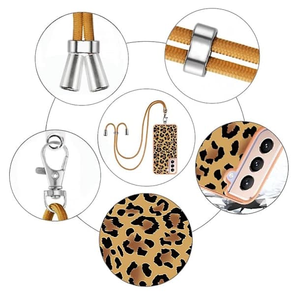 For Samsung Galaxy S21+ 5g Electroplating Double-Sided Imd Mobile Phone Case With Lanyard Leopard Print
