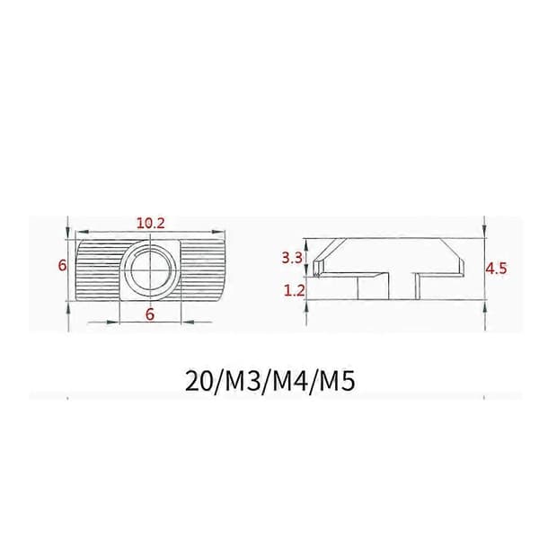 50 st T-mutter för 2020-serien Spår T-mutter Glidande T-mutter Hammare i mutter Fästkontakt Aluminiumprofil 3D-skrivare 2M4