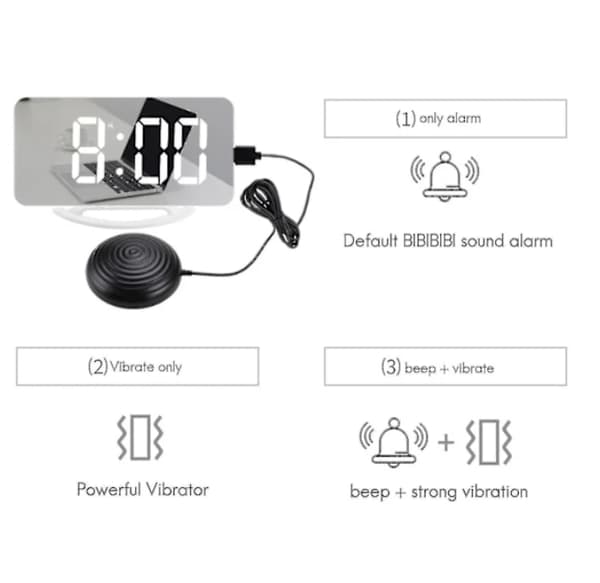 High Vibration Alarm Clock for Deep Sleepers, Adults, and Hearing Impaired – Digital Mirror Clock with Bed Shaker