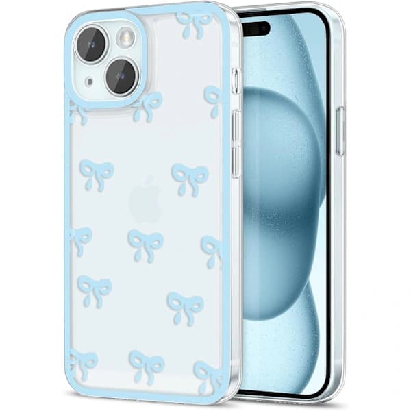 iPhone 15 Case, Transparent Cute Ribbon Bow Pattern Aesthetic Transparent Phone Case Raised Camera Protection Stylish, like