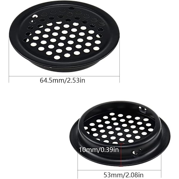 Runde ventilationsgitre 10 stk Runde ventilationsgitre til udendørs Ø 53 mm Rustfrit stål Sorte ventilationsgitre Oprethold luftstrømmen til køkken