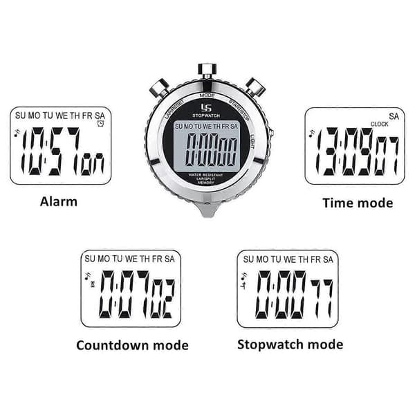 Digitalt stopur timer metal stopur med baggrundsbelysning, 2 omgangs stopur timer til sportskonkurrence Silver
