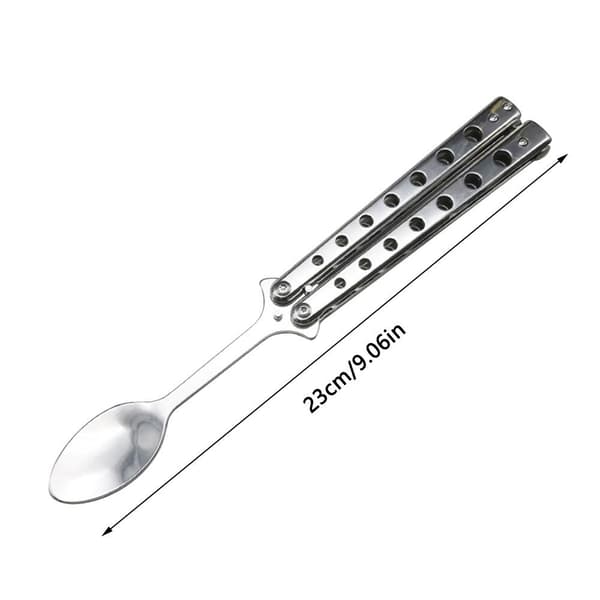Sammenklappelig sommerfuglegaffel og ske i rustfrit stål til camping Fork