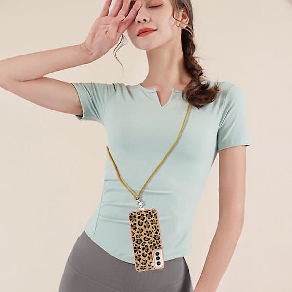 For Samsung Galaxy S21+ 5g Electroplating Double-Sided Imd Mobile Phone Case With Lanyard Leopard Print