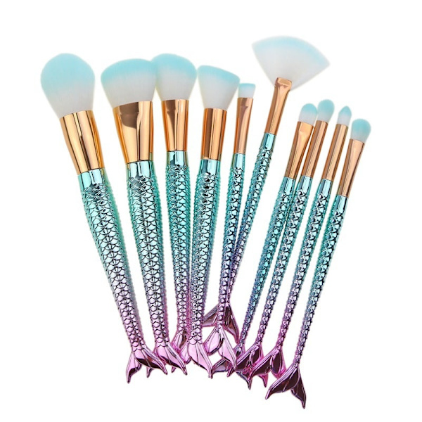 Flerfarvede havfrue makeupbørster multifärg multicolor