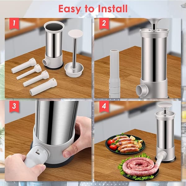 Sausage Stuffer DIY Sausage Maker with 4 Filling Tubes for Quick Sausage Making