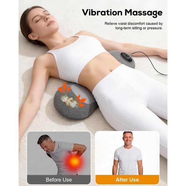 3-in-1 Lumbar Massager with Heat, Vibration, and Stretch Functions, Ergonomic Lumbar Support Pillow in m,z