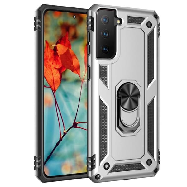 Samsung Galaxy S21 5G Case, Shockproof TPU + PC with 360 Degree Rotating Holder Silver