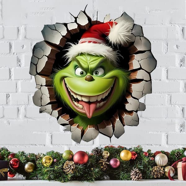 3D Grinch-seinätarra, luova rikkinäinen seinätarra