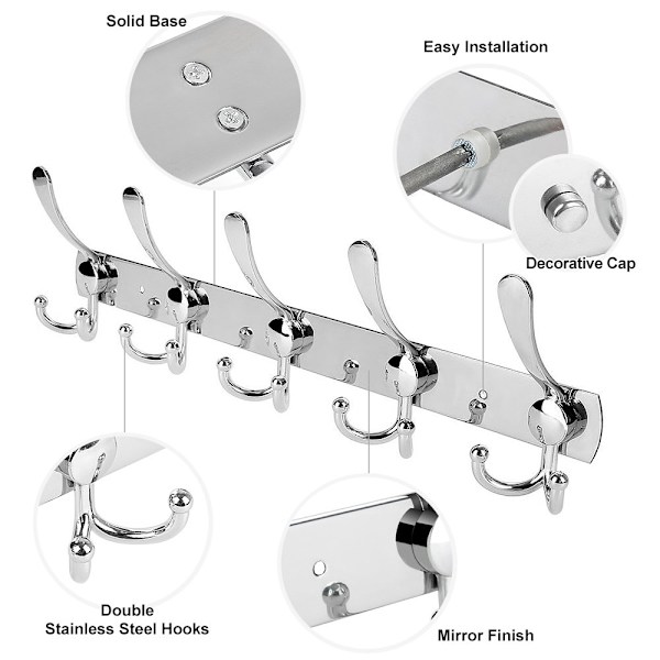 Wall Mounted Coat Hook, 1-Pack Stainless Steel Wall Mounted Coat Rack Durable Robe Hat Clothes Hooks