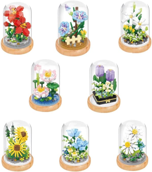 Miniblombyggsats, inklusive träram och kupolformat lock, blå klockblomma