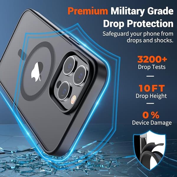 SUPFINE Magnetic Case for iPhone 14pro, MagSafe Compatible, Military Grade Drop Protection, Translucent Matte Shockproof Slim Case, Black iphone14pro black