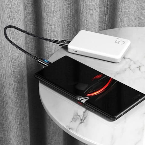 Kompakt USB-C til USB-A Lade- og Datakabel 2.4A Ladekabel 25cm Kort Ledning, Materiale af Nylon og Aluminiumlegering Sort Sort 0.03