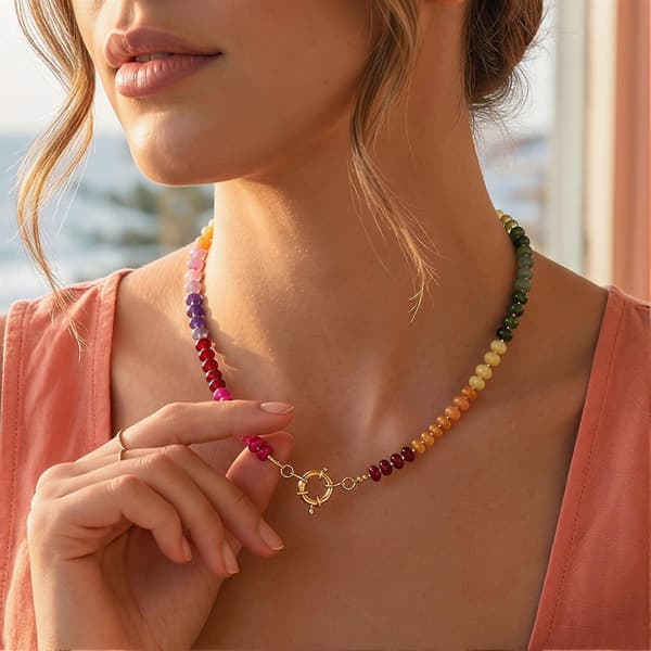 Farverig Stenperle Choker Halskæde Boho Sommer Smykker til Kvinder Strandfest og Feriebrug E