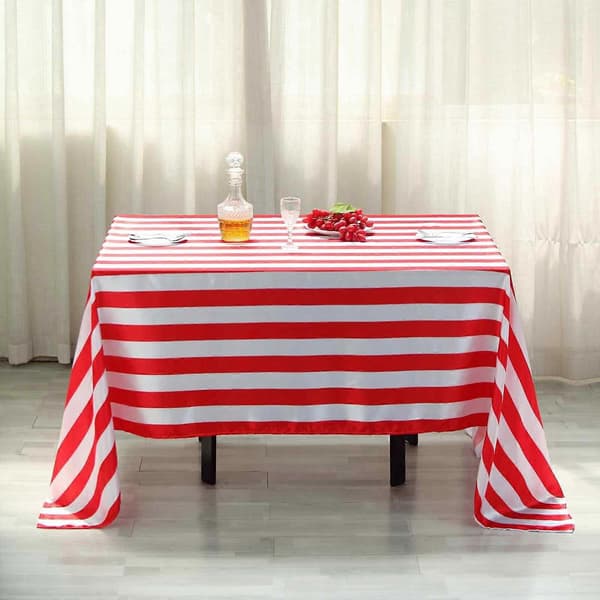 152x259 cm Röd & Vit Randig Satin Rektangulär Duk Sömlös Duk För Bröllopsfest Evenemang