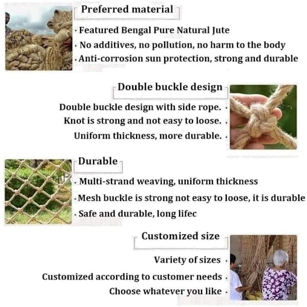 Heavy-duty rope net, climbing net, playground, treehouse, hemp