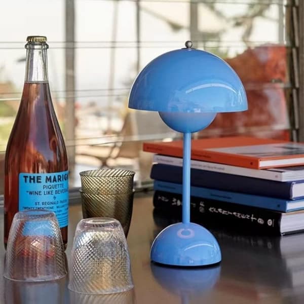 Bud Lamp 30 cm Wireless Touch Lamp Dimmable, 2000mAh Rechargeable Table Lamp, Nordic Bedroom Bedside Lamp Blue Blue