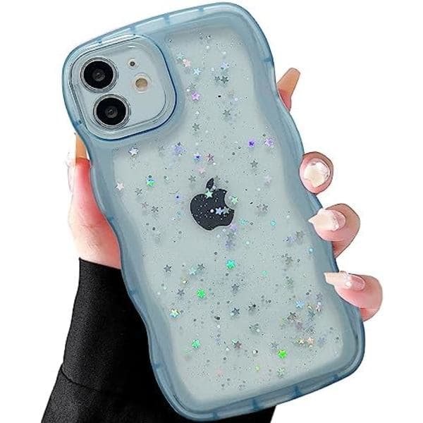iPhone XR Case 6.1 inch Curly Wave Pattern Transparent Bling Glitter Star Shiny Case Cute Clear Transparent Full Pro