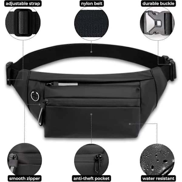 Plus Size Midjeväska med Extra Lång Rem 168 cm för Män Crossbody Väska
