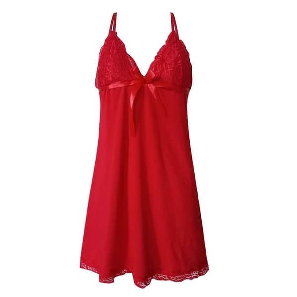 Kvinnors underkläder Kvinnor Spets Chemise Nattlinne Sovkläder V-ringad Hel Underkläder Sovklänning Red XL