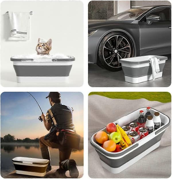Foldable Bathtub with Handle, Portable Shopping Basket, Outdoor Plastic Picnic
