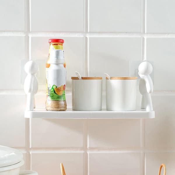 Wall Mounted Shelf Hole-Free Installation Small Doll Shape Large Capacity Plastic Stable Load-Bearing Storage Shelf Gray