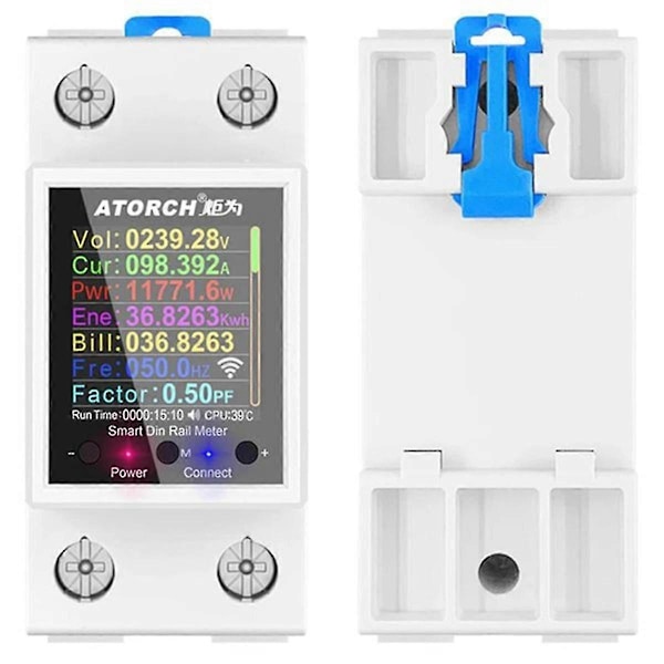Atorch Gr2pws Elmätare Tuya Wifi DIN-skena Effektmätare AC50-320V Digital Display Monitor Spänningskurva Amperemeter