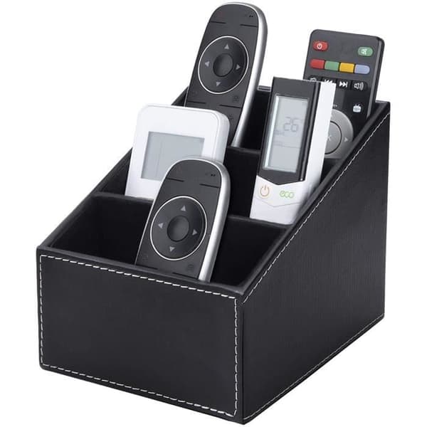 Fjernbetjeningsopbevaringsboks - Sort - PU-læder - 3 rum - Elegant organizer