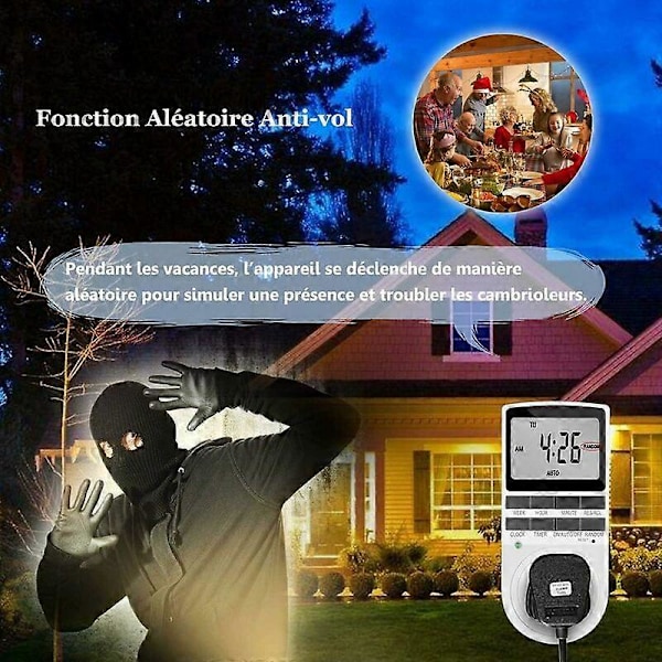 Sähköinen ja digitaalinen pistorasia-ajastin, digitaalinen pistorasia-ajastin 10 päivittäisellä ja viikoittaisella ohjelmalla, varkaudenestotilassa ja suurella LCD-näytöllä, säästä sähköä (P