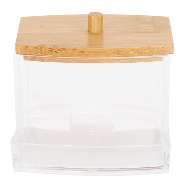 Transparent Spice Jar Bamboo Cover Cotton Swab Toothpick Storage Box Container Organizer Rectangular