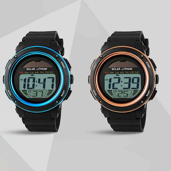 SKMEI Solcelledrevet Digital Herre Dame Sportsur Stort Urskive 5ATM Vandtæt Multifunktion Unisex Armbåndsur med Kronograf Alarm Baggrundslys