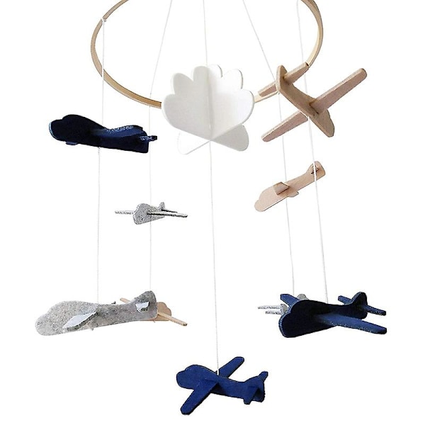 Barnevognsmobil Flyvemaskiner & Sky Nursery Dekoration Grå Og Hvid, Blå Marine, Tan Baby Barnevognsmobil Fo