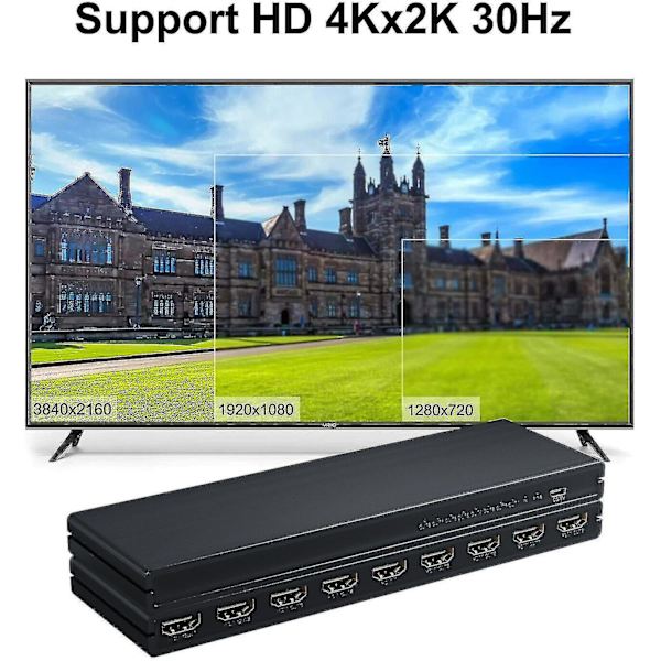 2024 8-portars 1 in 8 ut 1x8 HDMI-splitter ljudvideo 1080p Hub för HD HDTV 4k 3d Dvd Ft