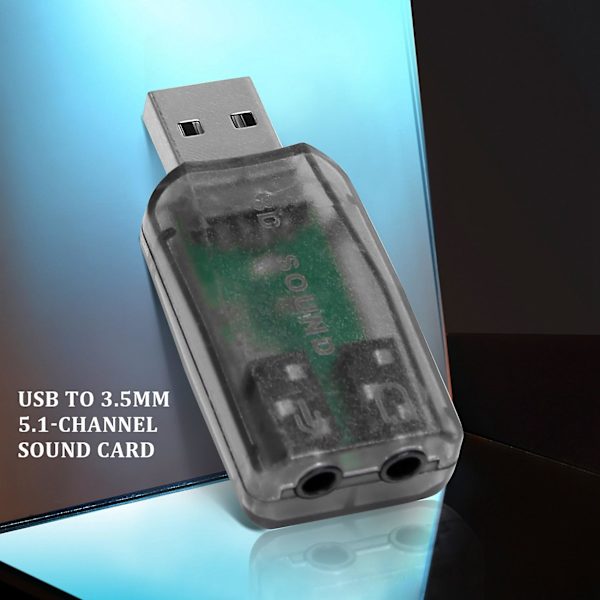 USB-liitäntä 3,5 mm:n mikrofonin ja kuulokkeiden liitäntään, stereokuulokkeet, 3D-äänikortti, äänensovitin PC:lle