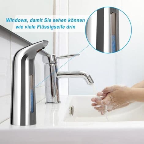 Automatisk såpedispenser, hånddesinfeksjonspumpe, berøringsfri vaskemiddeldispenser (400 ml, sølv)