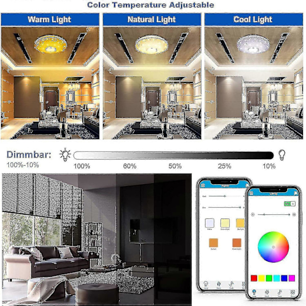 LED Loftlampe Dæmpbar RGB Farveskiftende Med Bluetooth Højttaler, LED Lampe Til Køkken, Børneværelse, Soveværelse, Stue TA