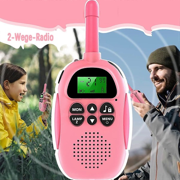 Walkie Talkie för Barn, Uppladdningsbar Tvåvägsradio, 3km Räckvidd, Leksak för Pojkar och Flickor 3-10+ År 8 Kanaler VOX Scan, Walky Talky för Utomhusäventyr, Campi