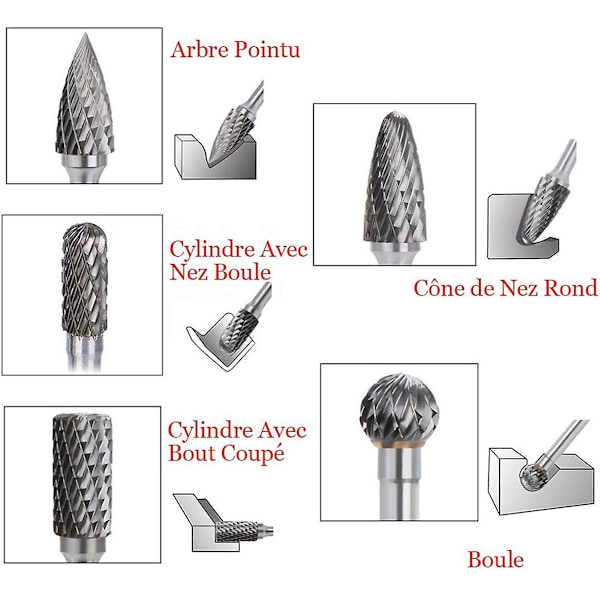 5 stk. 610mm Dobbelt Skårne Rotationsfræsere Wolframkarbid Die Grinder Bit 6,35mm Cylindrisk Skaft Rotationsgraveringsfræsere Til Træbearbejdning, Metalpolering
