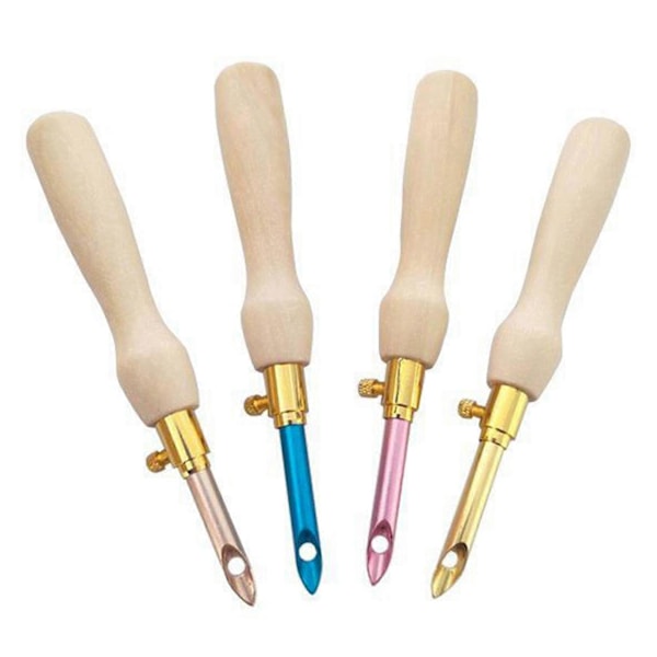 4 STK Punch Needle Broderisæt Træ Garn Punch Needle Hækling Broderi Pen DIY Håndværk Sy Applikation Syværktøj